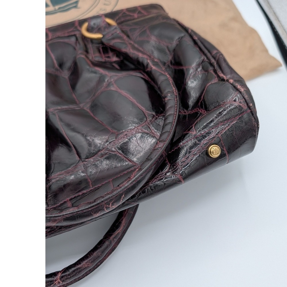 Brahmin Melbourne Crocodile Embossed Leather Shoulder Bag Burgundy Maroon Gold - Picture 12 of 16